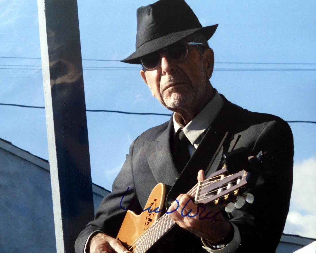 Songwriter, Poet LEONARD COHEN - Photo Signed: Leonard Cohen (1934-2016) Canadian-American songwriter, musician, poet. Cohen began to compose and release folk-rock and pop songs by the mid-1960s. One of his most famous compositions is "Hallelujah.