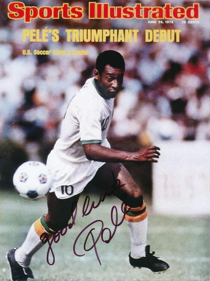 Soccer Legend PELE - SI Cover Photo Signed: Pele (Edson Arantes do Nascimento) (1940- ) Brazilian Soccer player. Pele played as a forward. He is widely regarded as the greatest football player of all time. He is the most successful league goal-