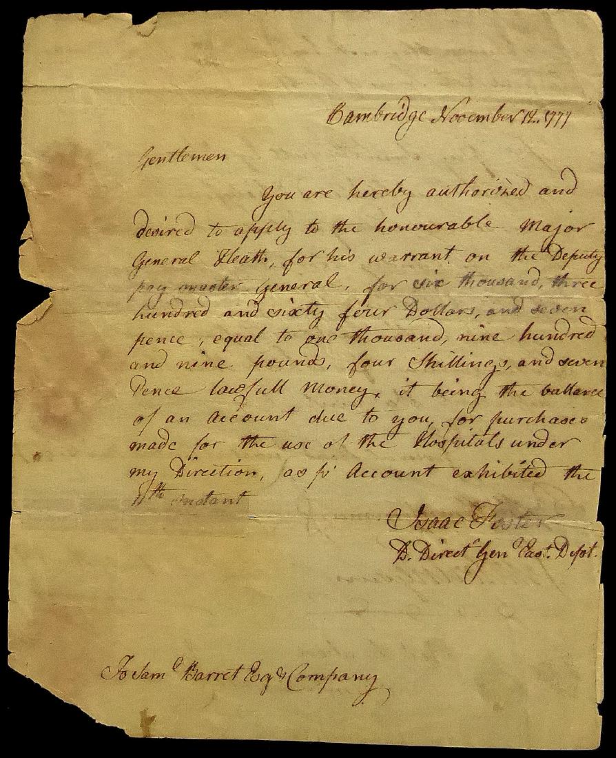 DR ISAAC FOSTER & WILLIAM HEATH - Doc Signed 1777: Dr. Isaac Foster (1740-1782) Physician. Dr. Foster practiced medicine in Charlestown, Massachusetts. After the battles of Lexington and Concord he attended the wounded. On June 18, 1775, the day after