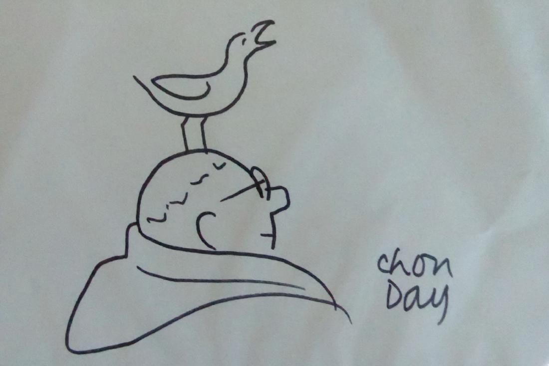 Cartoonist CHON DAY - Brother Sebastian Sketch Signed: Chon Day (1907-2000) Cartoonist. Day’s cartoon series Brother Sebastian began in 1954 in the magazine LOOK, where it ran for years. These cartoons were collected in several Doubleday books, Brother