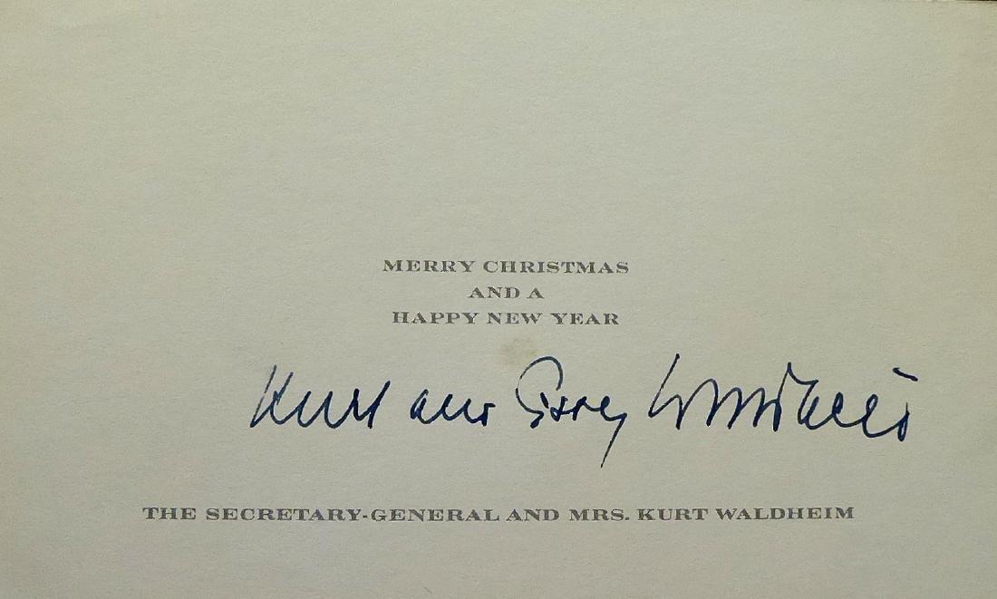 UN Sec Gen KURT WALDHEIM - Christmas Card Signed: Kurt Waldheim (1918-2007) Austrian diplomat. Waldheim was the fourth Secretary-General of the United Nations from 1972 to 1981, and the ninth President of Austria from 1986 to 1992. 7” x 4” Christ