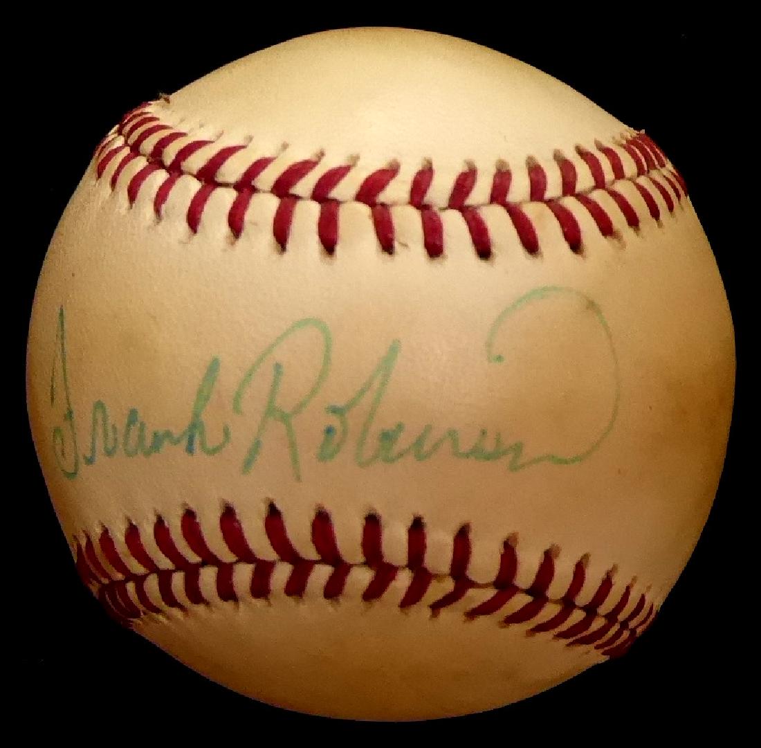 Outfielder, manager FRANK ROBINSON - Baseball Signed: Frank Robinson (1935-2019) Outfielder, manager. Robinson became the only player to win league MVP honors in both the National and American Leagues. He won the Triple Crown, was a member of two teams t