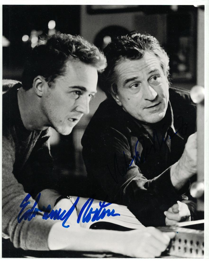 ROBERT DeNIRO & EDWARD NORTON - Photo: Robert DeNiro (1943- ) and Edward Norton (1969- ) Actors. DeNiro was cast as the young Vito Corleone in the 1974 film The Godfather Part II, for which he won the Academy Award for Best Supporting Acto