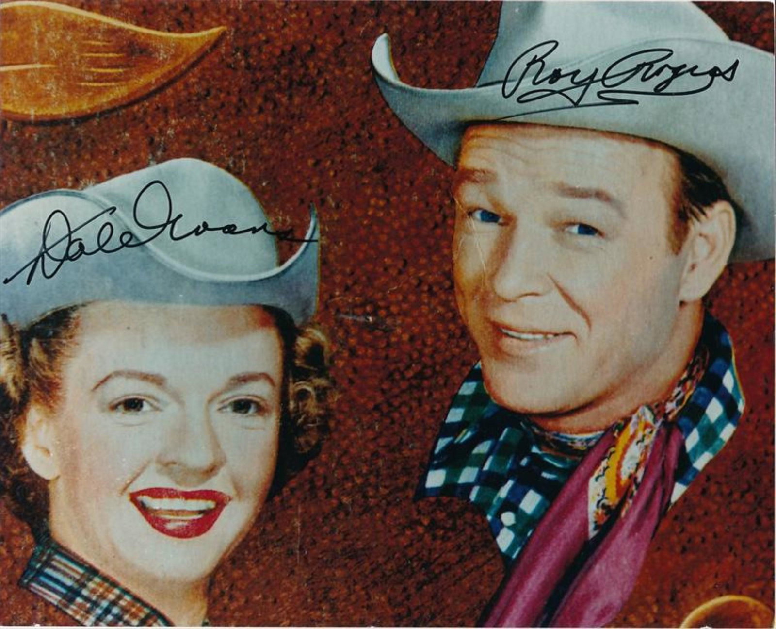 ROY ROGERS & DALE EVANS- Photo: Roy Rogers (1911-1998) and Dale Evans (1912-2001) Actors, singers. Rogers was best known as the “King of the Cowboys” for his heroic roles in musical Westerns. His sidekick palomino, Trigger, and 