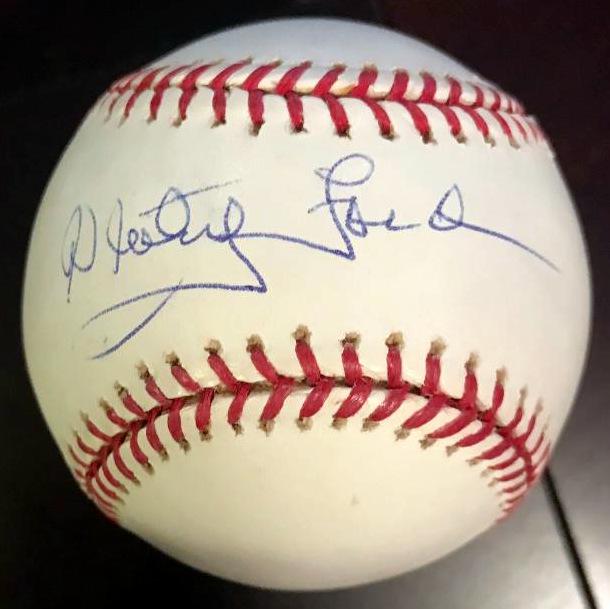 Yankees WHITEY FORD - Baseball: Edward Charles "Whitey" Ford (born October 21, 1928) He was inducted into the Baseball Hall of Fame in 1974. Signed Bud Selig ball. Signature and ball are perfect. There is a sticker from Stacks of P