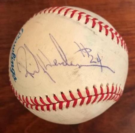 RICKEY HENDERSON - Baseball: Rickey Nelson Henley Henderson (born December 25, 1958) In 2009, he was inducted to the Baseball Hall of Fame on his first ballot appearance. Signed Bobby Brown baseball with #24 included. COA from