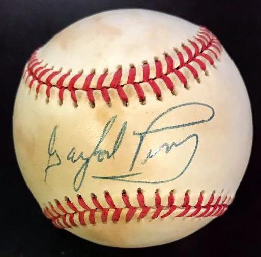 Pitcher GAYLORD PERRY - Baseball: ylord Jackson Perry (born September 15, 1938) He was elected to the Baseball Hall of Fame in 1991.Signed Bobby Brown Ball. Case Included. Some spotting on the ball.