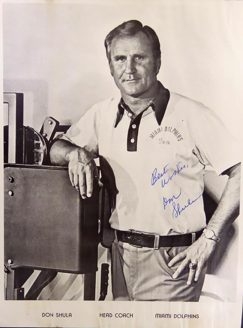 Dolphis Coach DON SHULA - Photo: Don Shula (1930- ) Coach. Shula is best known as the head coach of the Miami Dolphins, the team he led to two Super Bowl victories, and to the only perfect season in the history of the National Footba