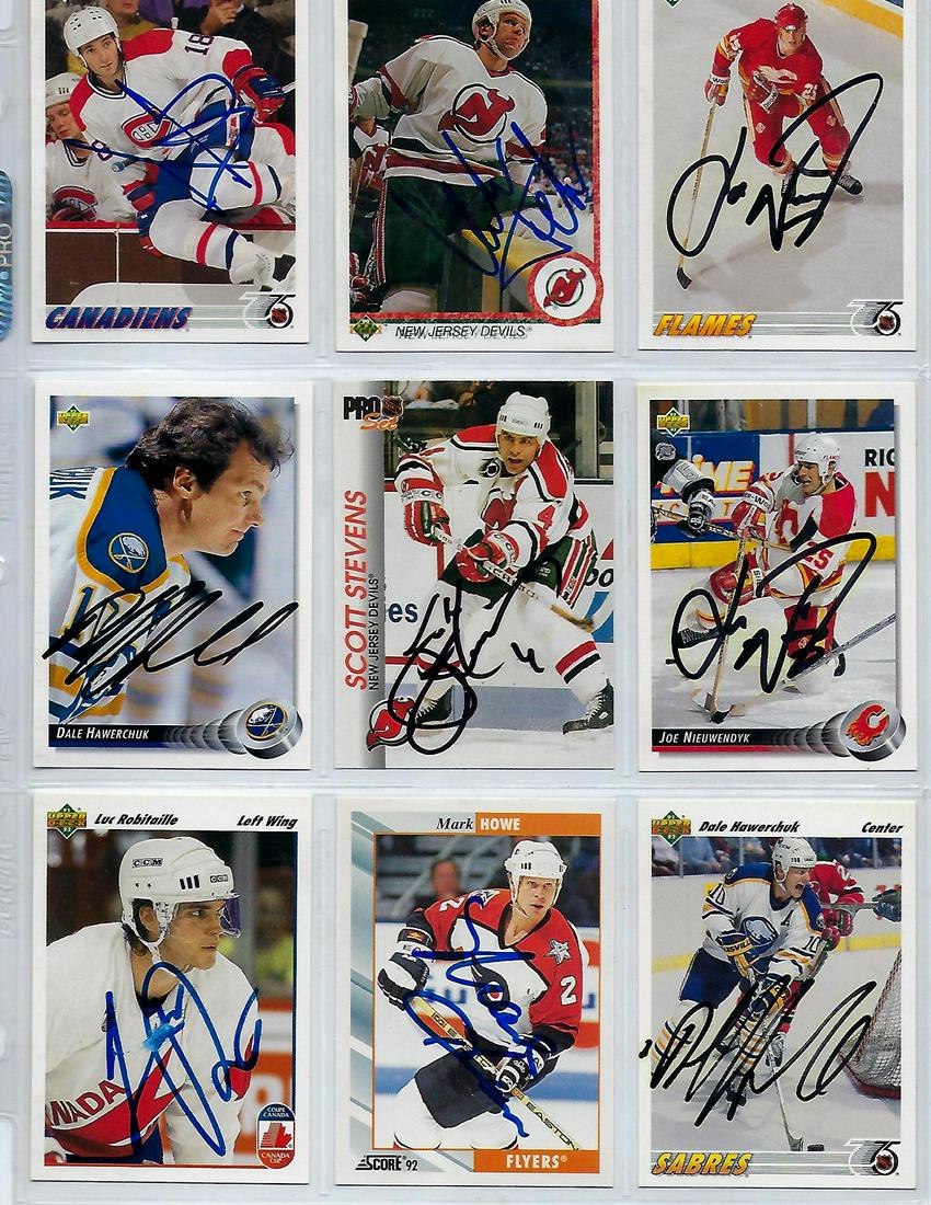 Hockey HOFers - 19 Cards Signed: Hockey Hall of Famers Individually signed Index cards by: Emile Bouchard, Johnny Bower, Frank Brimsek, Ted Kennedy, Elmer Lach, Cam Neely, Bill Quackenbush, Bill Wirtz, Jean Beliveau, George Armstrong