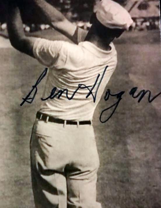 Golfer BEN HOGAN - Photo: William Ben Hogan (August 13, 1912 – July 25, 1997) Signed 3”x5” glossy photo of his one iron Merion shot signed in black felt tip ink, Very good condition.