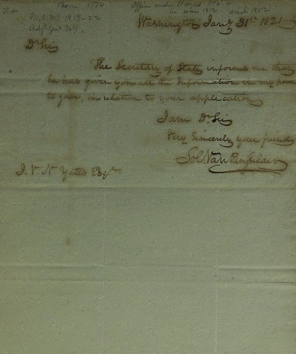 Politician SOLOMON VAN RENSSELAER - Autograph Ltr