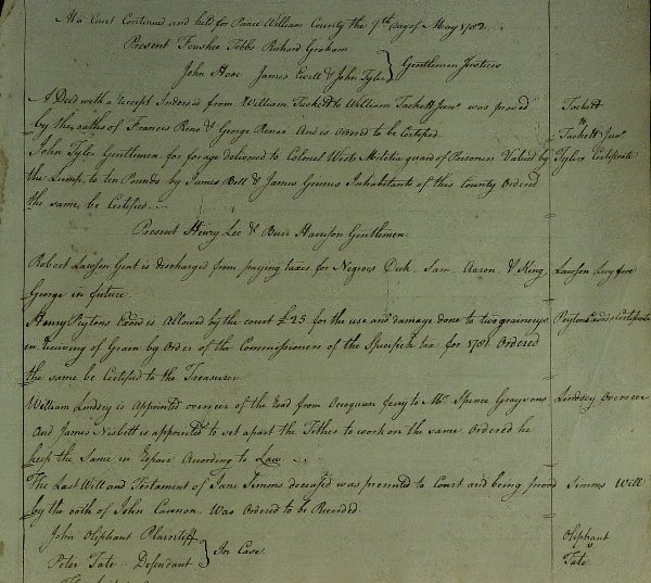 1782 Slavery Related Document - Prince Wm Co. MD