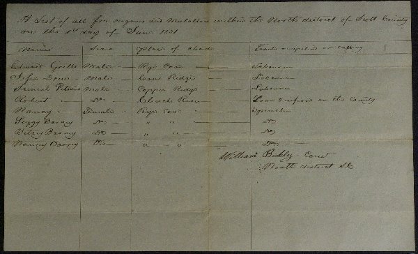 "NEGRO and MULATTO CENSUS" - June 1831