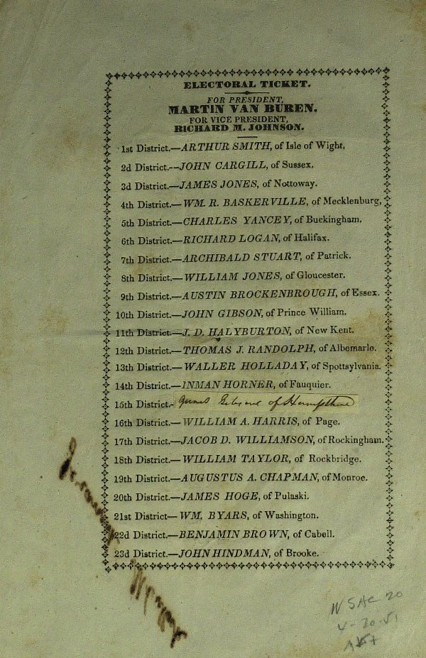 Pres (MARTIN VAN BUREN) - 1836 Election Ticket