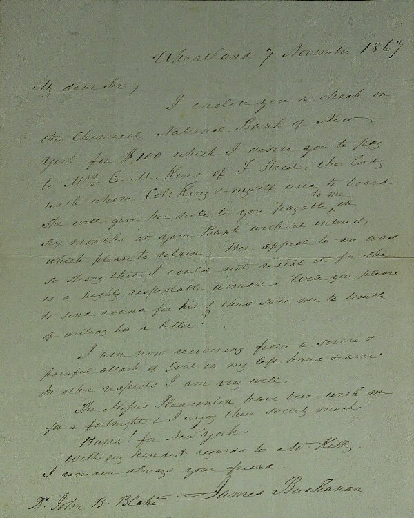 Pres JAMES BUCHANAN - Autograph Ltr Signed- Content