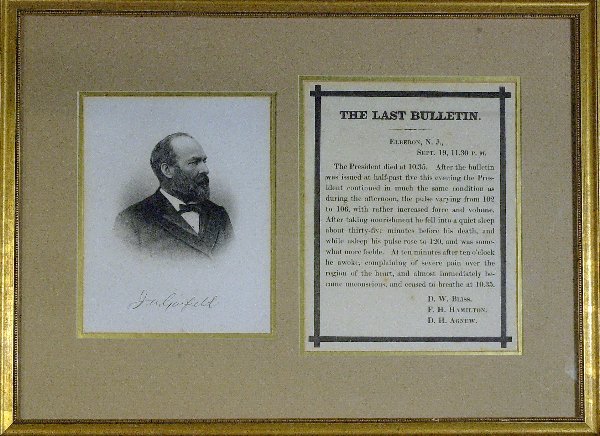 Pres JAMES GARFIELD - Braodside Annoucing His Death