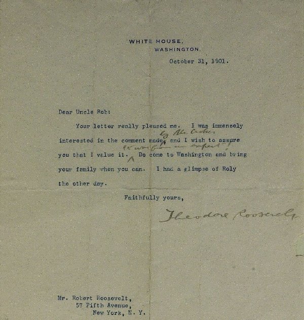 Pres THEODORE ROOSEVELT - Typed Ltr Signed WH