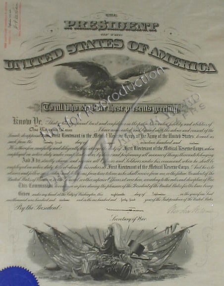 Pres WOODROW WILSON - Military Appointment Signed