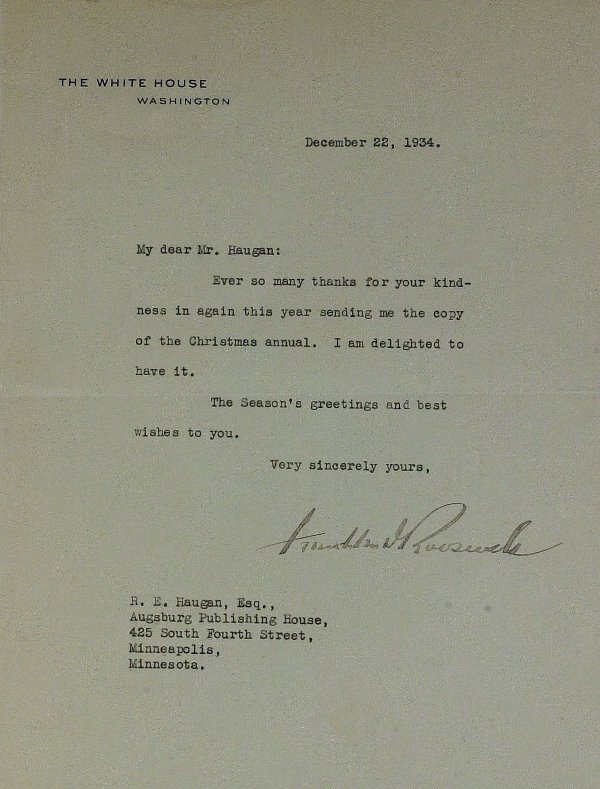 FRANKLIN D ROOSEVELT - Typed White House Ltr Signed