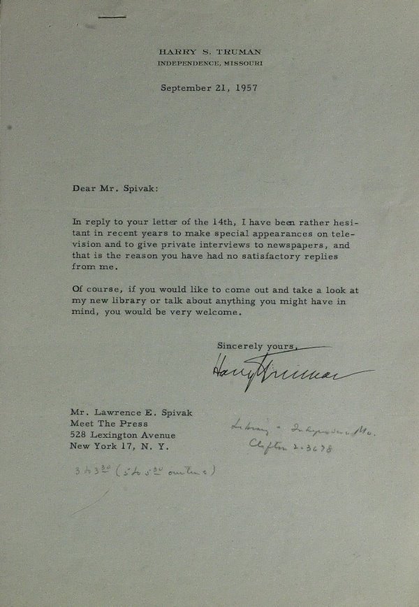 Pres HARRY S TRUMAN- Typed Ltr Signed Meet the Pres