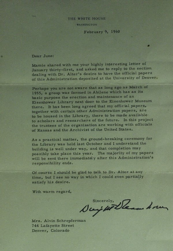 Pres DWIGHT EISENHOWER - White House Ltr Signed