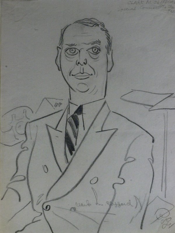 Presidential Advisor CLARK CLIFFORD- Sketch Signed