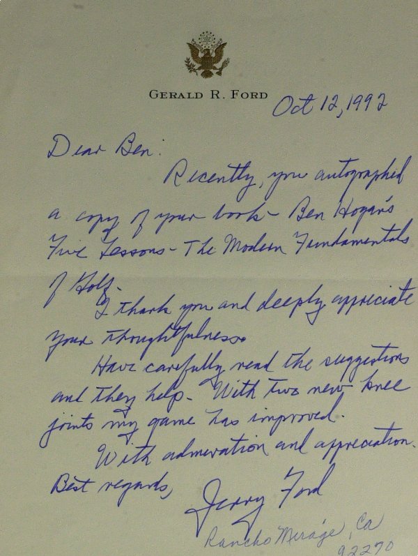 Pres GERALD FORD-Autograph Ltr Signed to BEN HOGAN