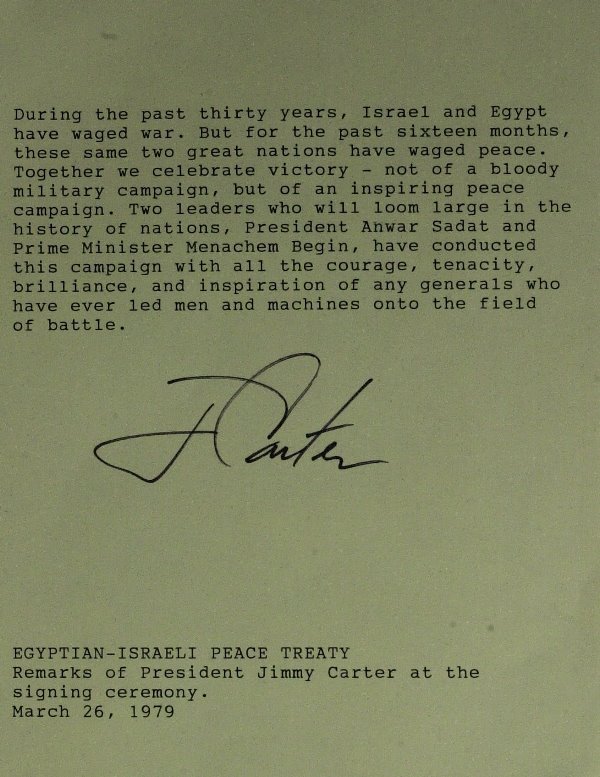 Pres JIMMY CARTER - Typed Quote Signed Mid-East