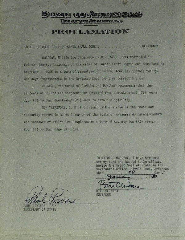 President BILL CLINTON - Arkansas Pardon Signed