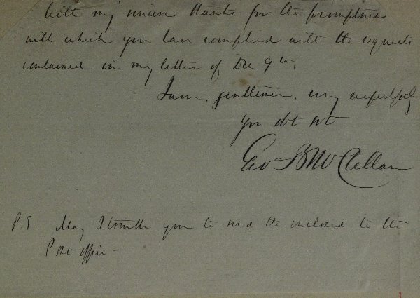 Union Gen GEORGE McCLELLAN - Autograph Ltr Signed