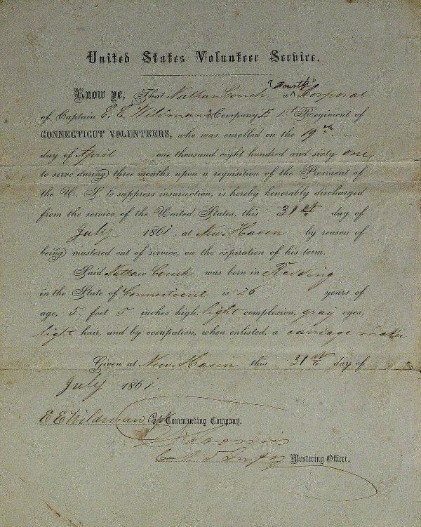 VOLUNTEER SERVICE Discharge - Enlisted April 1861