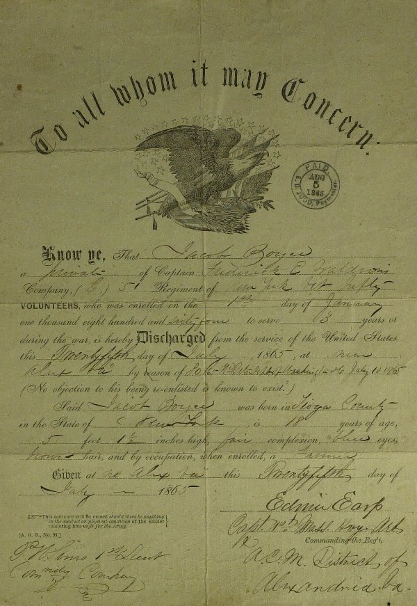 DISCHARGE 51st NEW YORK - Illustrated 1865