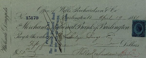 Union General WILLIAM WELLS - Check Signed