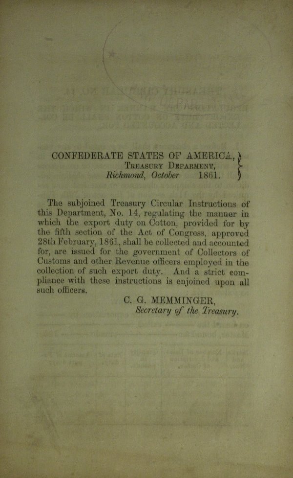 CSA TREASURY DEPT - 8 Page Printed Circular