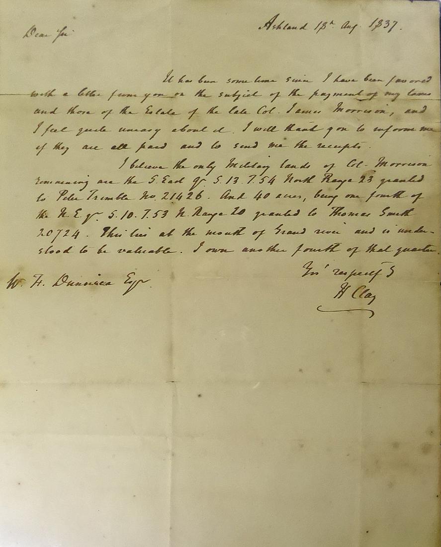 Statesman HENRY CLAY - ALS and Free Frank: Henry Clay (1777-1852) Statesman. Clay was a frontier lawyer before becoming a Kentucky senator and then speaker of the House of Representatives. He was secretary of state under John Quincy Adams in t