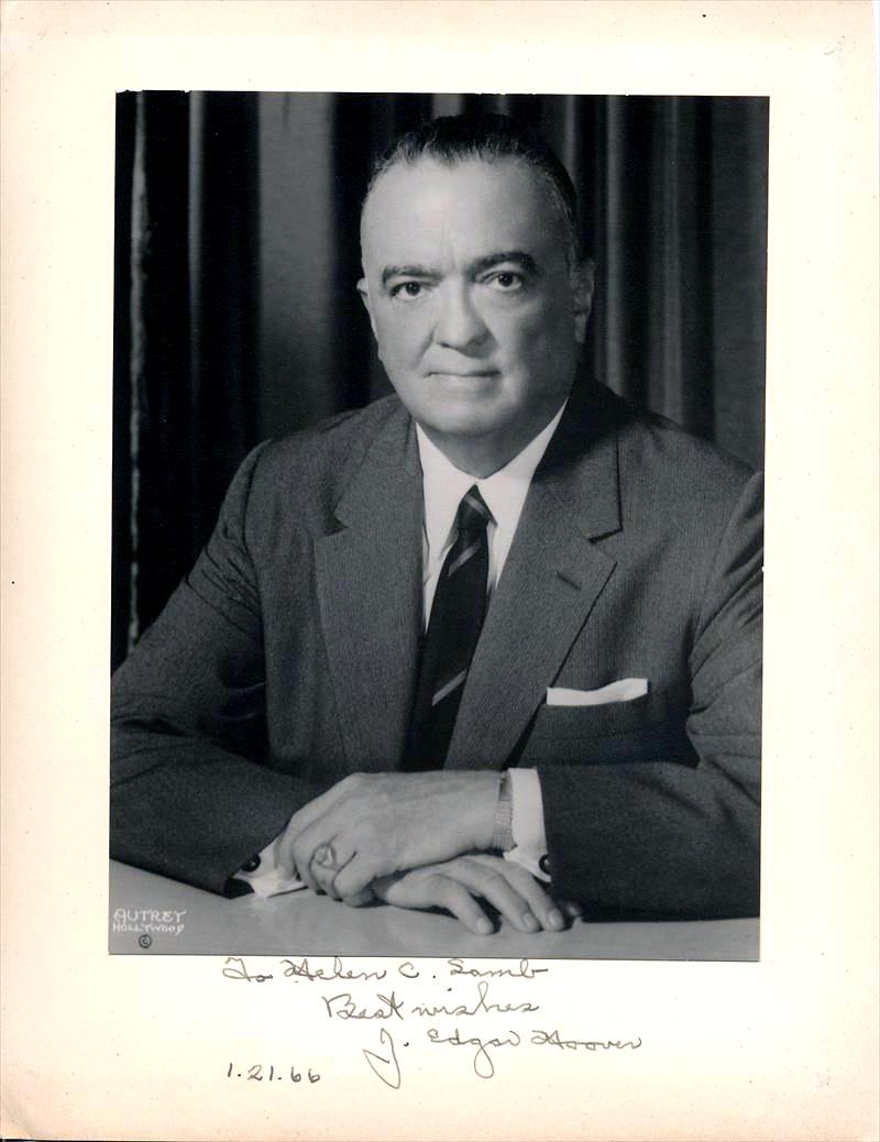 FBI Director J EDGAR HOOVER - Photograph: J. Edgar Hoover (1895-1972) Director of the Federal Bureau of Investigation. Hoover was Director of the FBI from 1924 to 1972, an administration that lasted from President Coolidge to President Nixon.