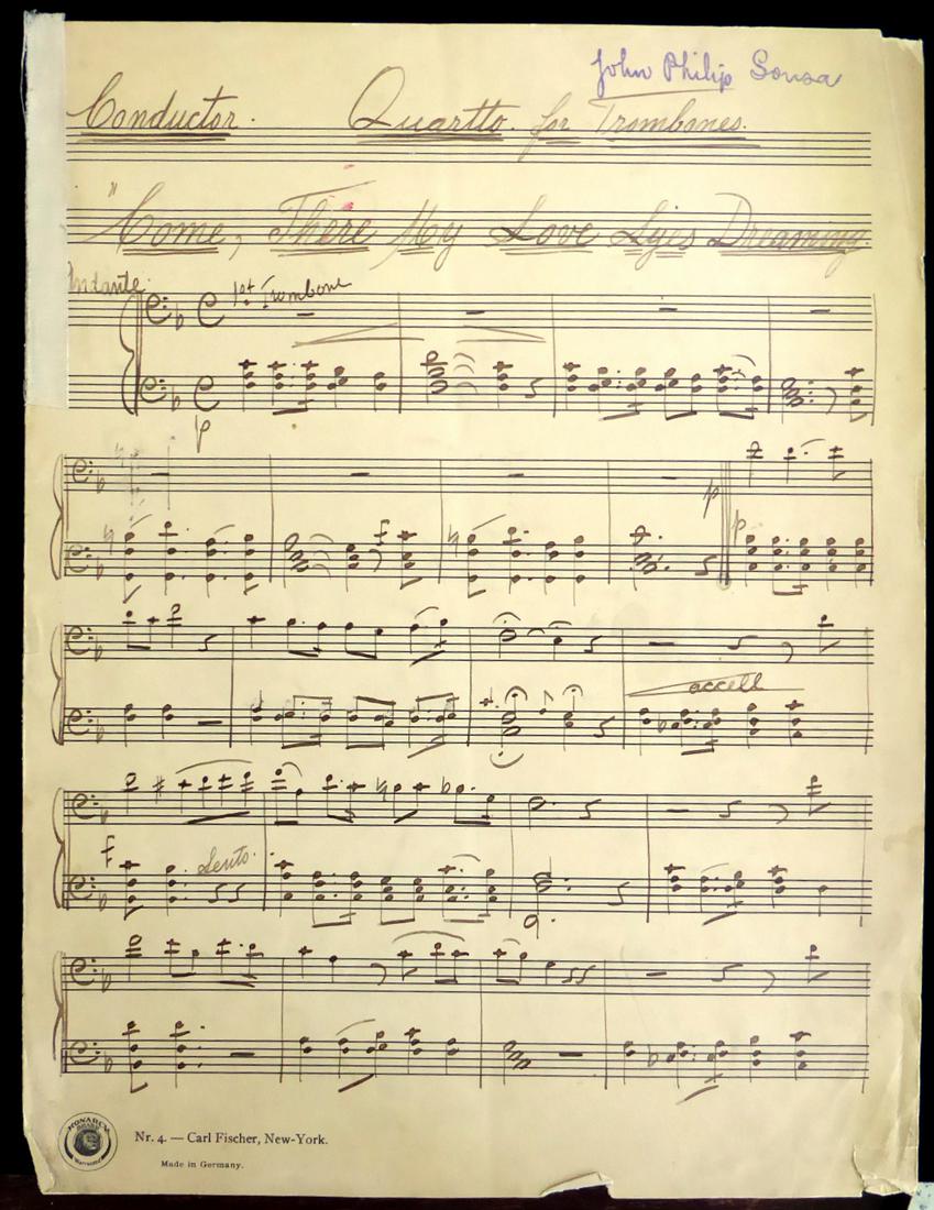 Conductor JOHN PHILIP SOUSA -Sheet Music Signed (Stamp): John Philip Sousa (1854-1932) Composer, conductor. Sousa is known as "The March King" .Among his best-known marches are "The Stars and Stripes Forever" (National March of the United States of America)
