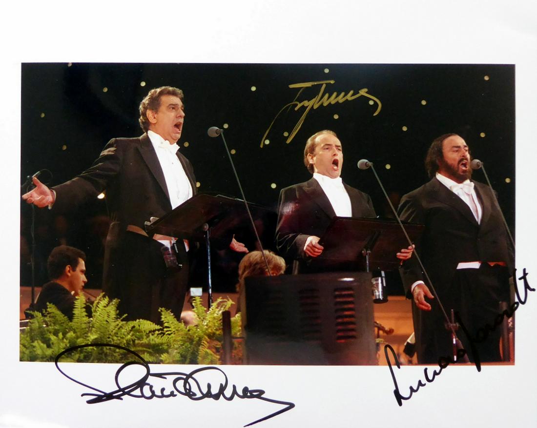 THE THREE TENORS - Photo Signed by All: Three Tenors. The Three Tenors were a popular operatic singing group during the 1990s and early 2000s, consisting of Spaniards Plácido Domingo (1941- ) and José Carreras (1946- ) and Italian Luciano