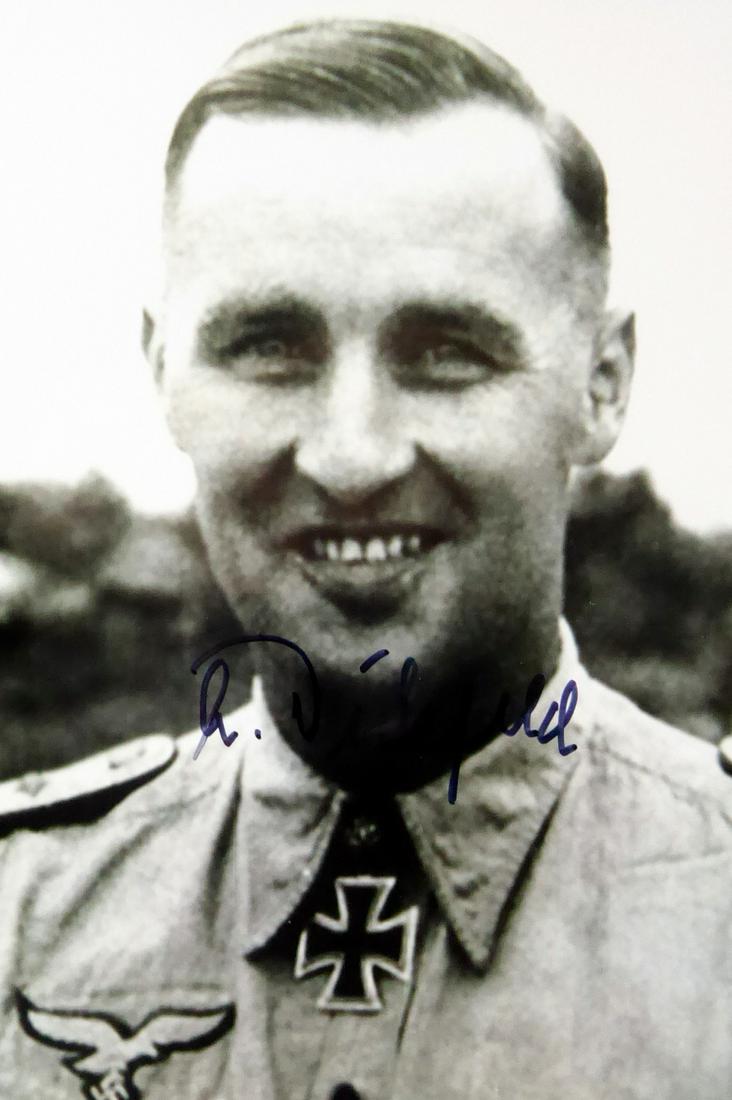 German Ace ADOLF DICKFIELD - Photo Signed: Adolf Dickfield (1910-2009) German air ace. Dickfield was a Luftwaffe military aviator during World War II, who was credited with 136 enemy aircraft shot down in about 1,072 combat missions. 4” x 6�