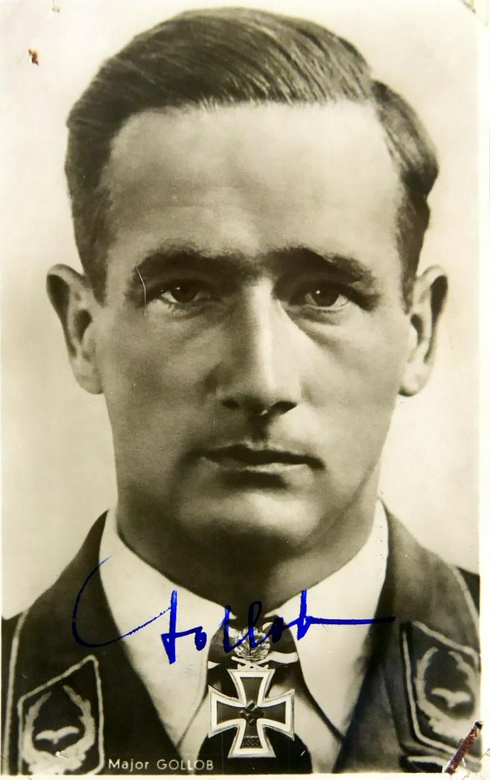 German Air Ace GORDON GOLLOB - Photo Signed: Gordon Gollob (1912-1987) German fighter pilot. Gollob was credited with 150 enemy aircraft shot down in over 340 combat missions. He claimed the majority of his victories over the Eastern Front, and 