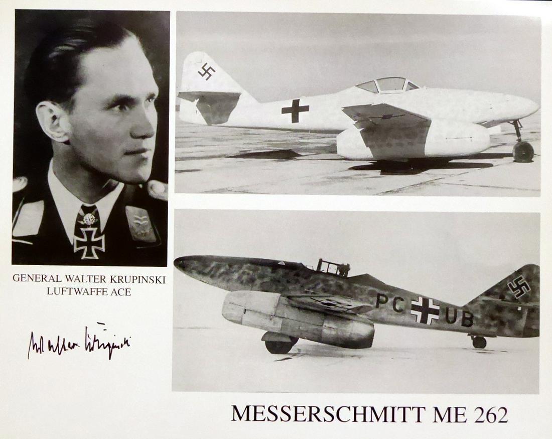 German Air Ace WALTER KRUPINSKI - Photo Signed: Walter Krupinski (1920-2000) German air ace. Krupinski was a Luftwaffe fighter ace in World War II and a senior West German Air Force officer during the Cold War. He was one of the highest-scoring pil