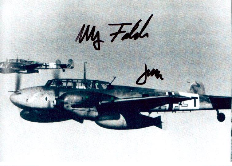 Luftwaffe Night Fighters FALCK and JABS - Photo Signed: Luftwaffe Night Fighers. German day and night fighter pilots claimed roughly 70,000 aerial victories during World War II, 25,000 over British or American and 45,000 over Soviet flown aircraft. 103 Ger