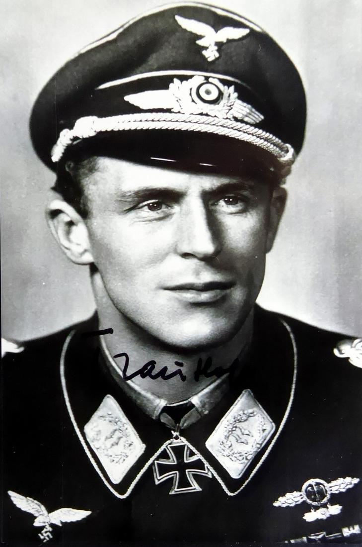 German Air Ace HANNES TRAUTLOFT - Photo Signed: Hannes Trautloft (1912-1995) German World War II fighter ace. Trautloft served in the Luftwaffe from 1932 until the end of the war and again from 1957–70. He flew 560 combat sorties and was credited