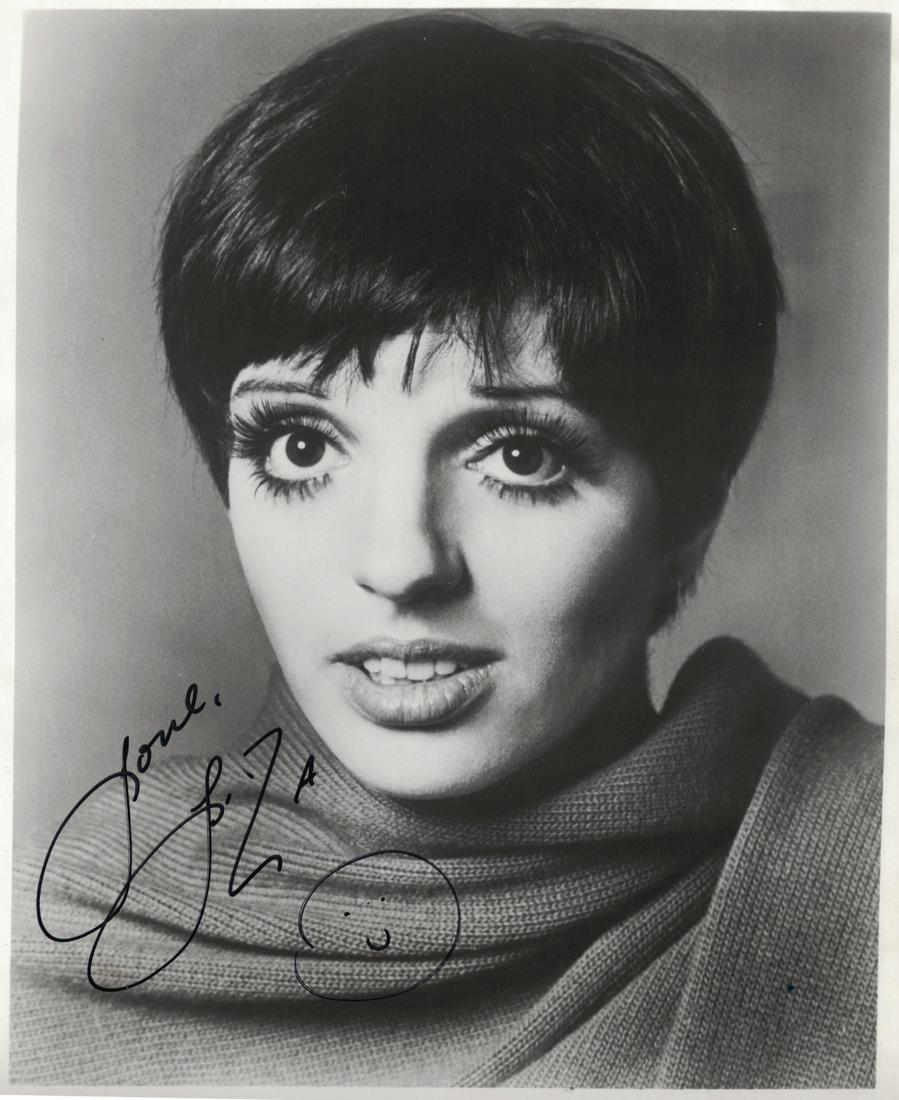 Actress, Singer LIZA MINELLI - Photo Signed: Liza Minnelli (1946- ) Actress, singer. Minnelli, the daughter of Judy Garland, is a star in her own right. Her finest film role was playing Sally Bowles in the 1972 musical Cabaret. 8” x 10” blac