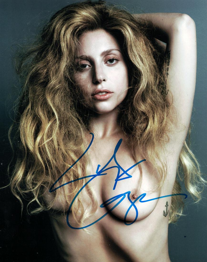 Singer, Actress LADY GAGA - Topless Photo Signed: Lady Gaga (Stefani Joanne Angelina Germanott) (1986- ) Singer, actress. Lady Gaga is known for her unconventionality, provocative work and visual experimentation. 8” x 10” color, topless, photogra
