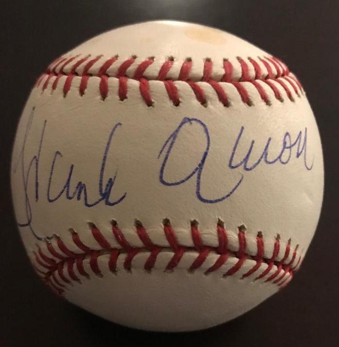 Braves HOFer HANK AARON - Official Baseball Signed: Hank Aaron (1934-) Right fielder. Aaron serves as the senior vice president of the Atlanta Braves. He was inducted into the National Baseball Hall of Fame in 1982. Signed OML ball (Selig). There ar