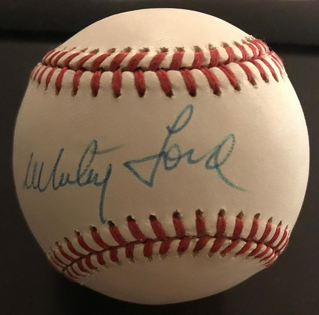 Yankee WHITEY FORD - Official Baseball Signed: Edward Charles "Whitey" Ford (1928-) Pitcher. Ford played his entire 16-year Major League Baseball (MLB) career with the New York Yankees. He was elected to the Baseball Hall of Fame in 1974. Si
