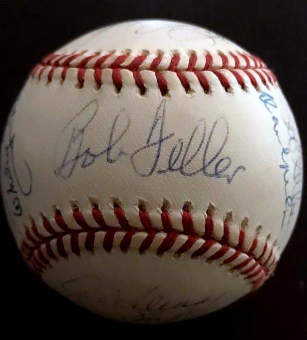 20 HOFers Baseall From Slaughter Collection: 2000's Hall of Famers signed baseball from The Enos Slaughter Collection. OML ball (Selig). Signed by twenty Hall of Famers. Bob Feller, Lou Brock, George Kell (2), Gaylord Perry, Robin Roberts,: Fra