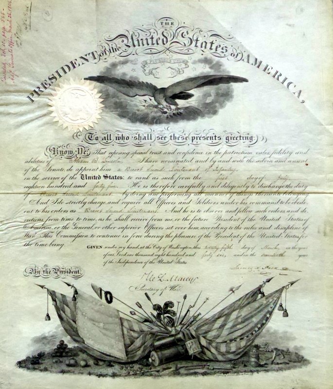 11th President JAMES K POLK - Military Appointment Sign: James K. Polk (1795-1849) 11th President. 14 ½” x 17” vellum, partially printed document signed, Washington, March 25, 1846. The document is an appointment of Abram B. Lincoln as “a Brevet Seco