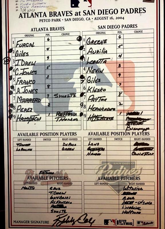 Braves Line Up Card JONES 300th HR (1 of 1)